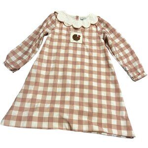 Busy Bees Smocked Girls Size 9 Gingham Dress With Turkey Applique